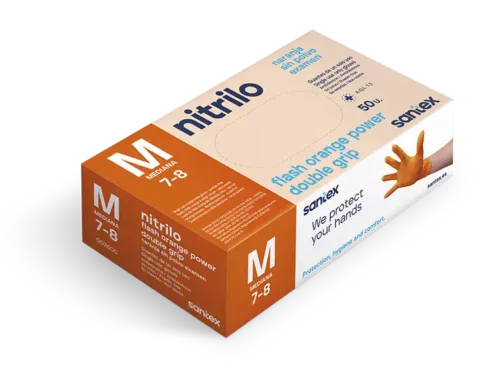 Luva de Nitrilo sem pó Flash Orange Power Dupla Diamantada Santex