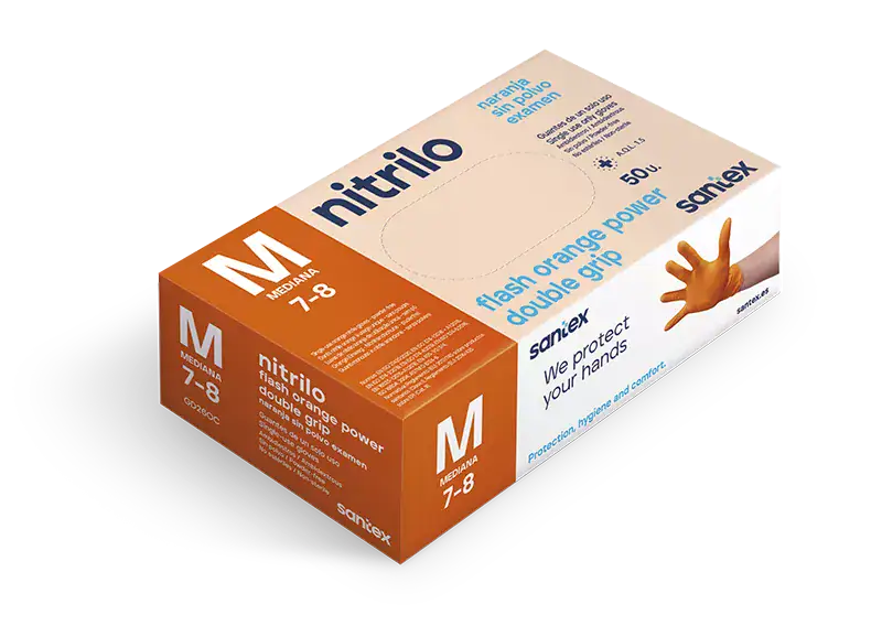 Luva de Nitrilo sem pó Flash Orange Power Dupla Diamantada Santex